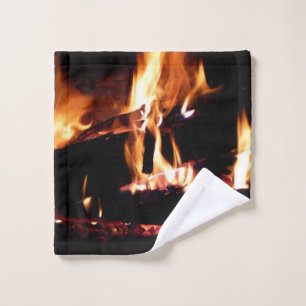 Logs in the Fireplace Warm Fire Photography Wash Cloth