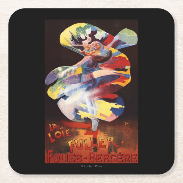 Loie Fuller at Folies-Bergere Theatre Square Paper Coaster (Front)