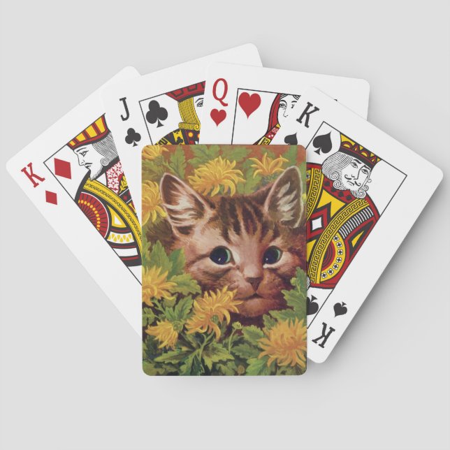 Lois Wain Cat and Kitten with Yellow Flowers Playing Cards (Back)