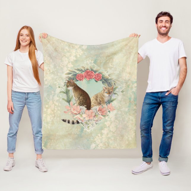 Loki's Buddies: Mika and Chidori Bengal Cats Fleece Blanket (In Situ)