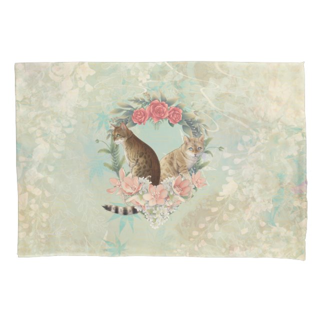 Loki's Buddies: Mika and Chidori Bengal Cats Pillowcase (Front)