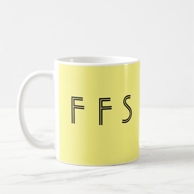 "LOL" "FFS" minimalist yellow black funny/mad Coffee Mug (Left)