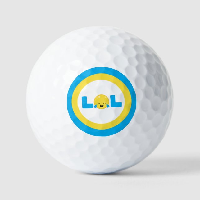 LOL Laugh Out Loud Emoji Blue Yellow Golf Balls (Front)