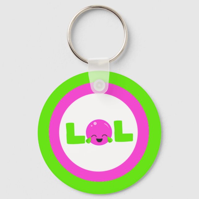 LOL Laughing Out Loud Purple Bright Green Button Key Ring (Front)