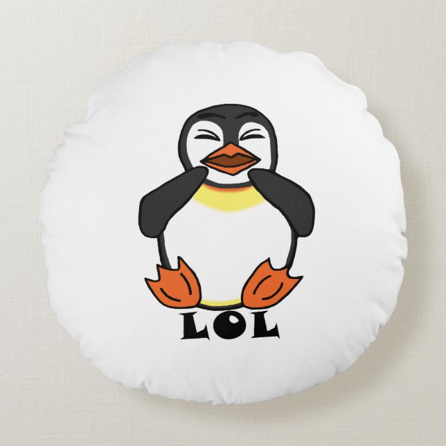 LOL Laughing penguin Round Cushion (Front)
