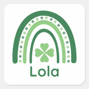 Lola Name Clover Boho Rainbow Square Sticker