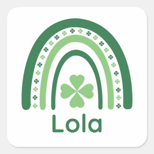 Lola Name Clover Boho Rainbow Square Sticker (Front)