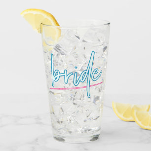 LOLA Neon Blue and Pink 90's Bride Bachelorette Glass