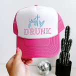 LOLA Neon Blue Pink Just Drunk Bachelorette Trucker Hat<br><div class="desc">This 'just drunk' bachelorette trucker hat features neon inspired lettering in pink and blue. Pair this hat with the 'drunk in love' bride hat for a cohesive bachelorette event. 💜 Colours are editable! Click 'edit design' to create your own colours.</div>