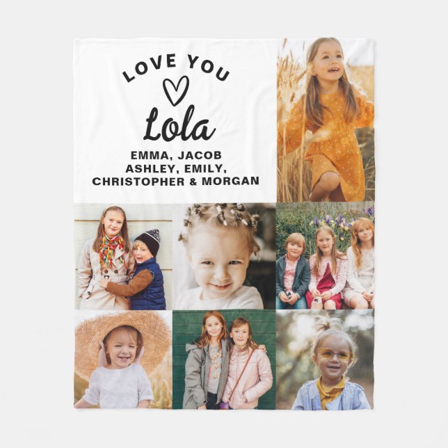 Lola We Love you Hearts Modern Photo Collage  Fleece Blanket (Front)