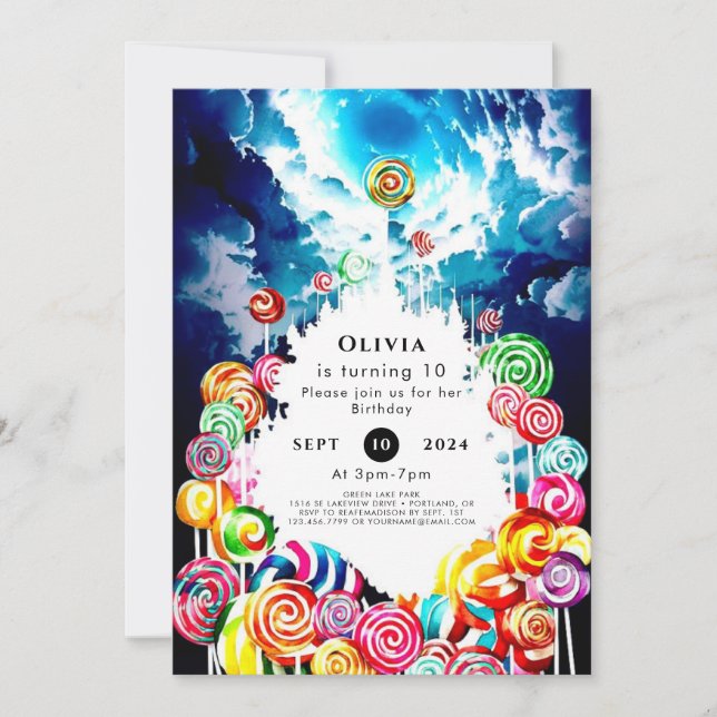 Lollipop Boho Candyland Birthday Invitation (Front)