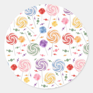 Lollipop Candy Pattern Colourful Classic Round Sticker