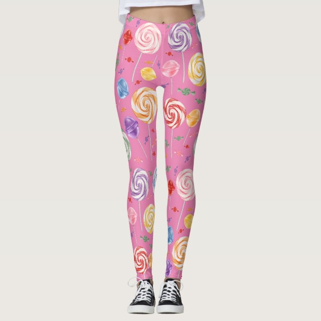 Lollipop Candy Pattern Colourful Leggings (Front)