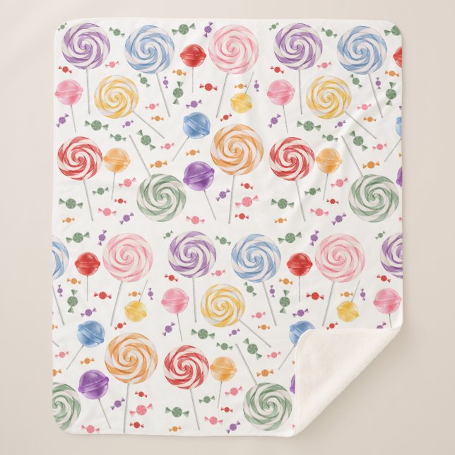 Lollipop Candy Pattern Colourful Sherpa Blanket (Front)