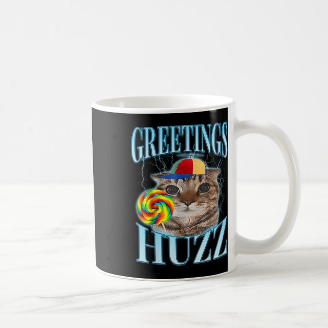 Lollipop Cat Meme Greetings Huzz Funny Silly Cat B Coffee Mug (Right)