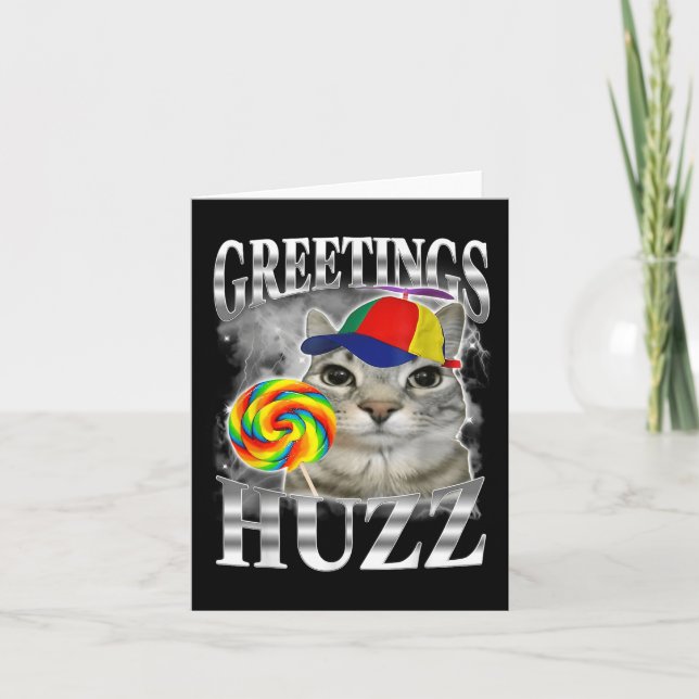 Lollipop Cat Meme Greetings Huzz Funny Silly Cat H Card (Front)