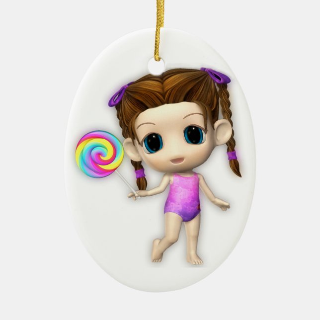 Lollipop Girl Cutie Ceramic Ornament (Front)