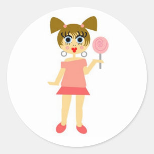 Lollipop Girl Sticker- Brown Hair Classic Round Sticker