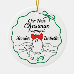 Lollipop Hearts Sweet First Christmas Engaged Ceramic Ornament