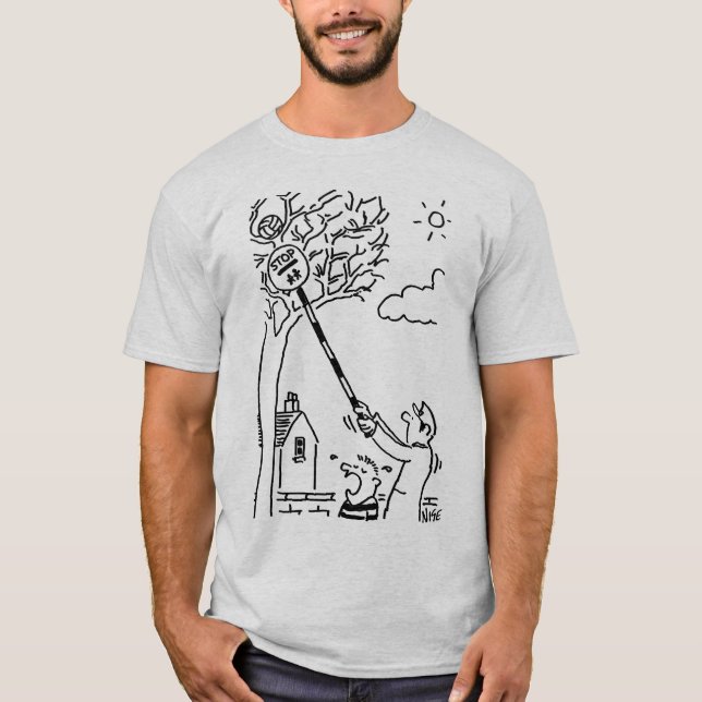 Lollipop Man is Retrieving a Ball from a Tree T-Shirt (Front)