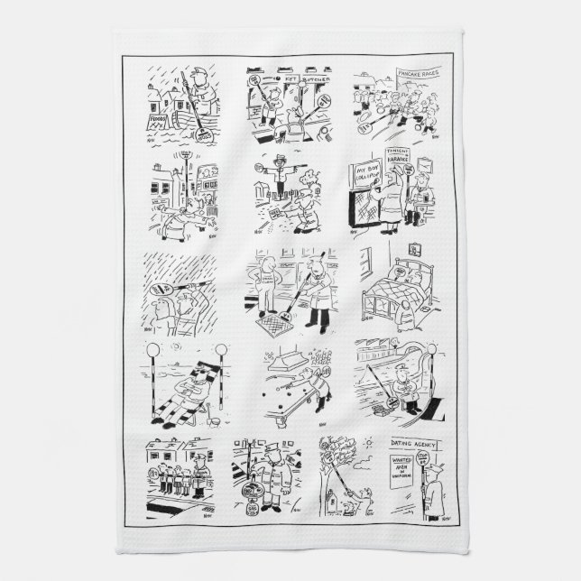 Lollipop Man Selection of Funny Cartoons on a Tea Towel (Vertical)