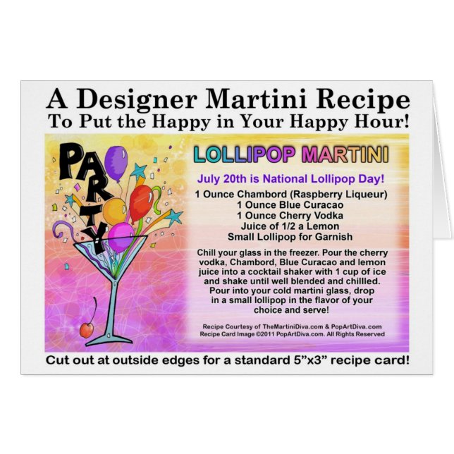 Lollipop Martini Recipe Greeting - Note Card (Front Horizontal)