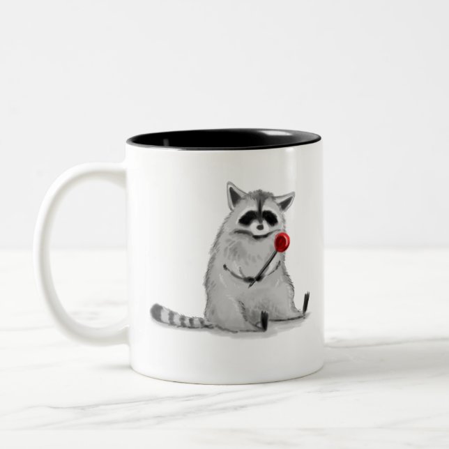 Lollipop Racoon Two-Tone Coffee Mug (Left)