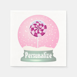 Lollipop snow globe cute pink girl winter napkin