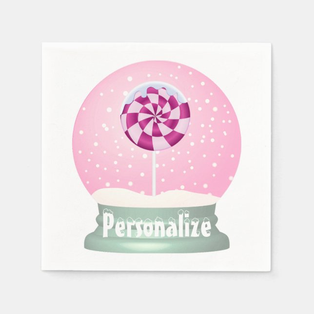 Lollipop snow globe cute pink girl winter napkin (Front)
