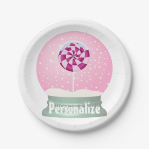 Lollipop snow globe cute pink girl winter paper plate