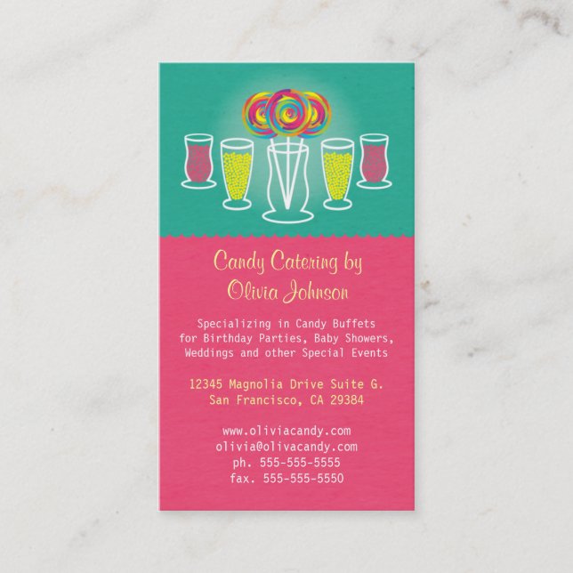 Lollipop Style Candy Catering Business Card (Front)