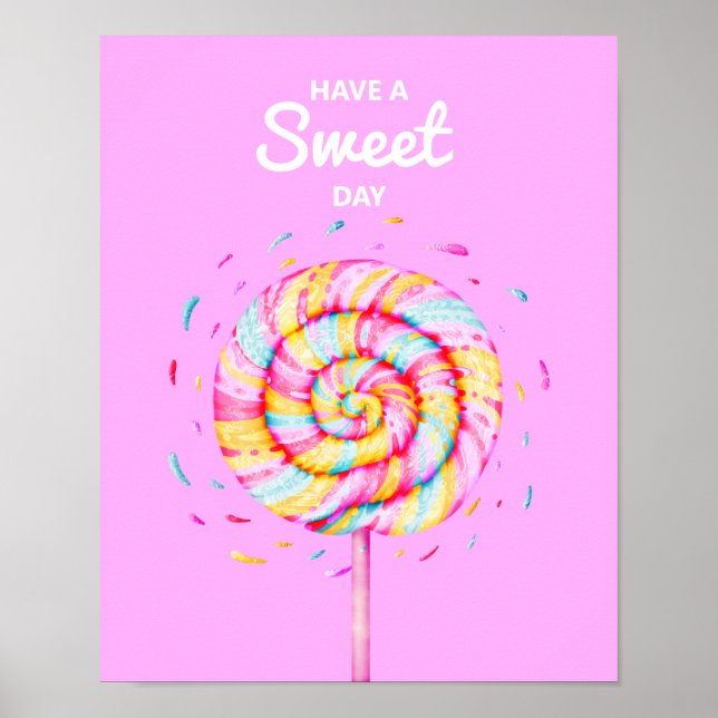 Lollipop Sweet Candy Illustration Pink Poster (Front)