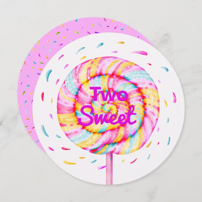 Lollipop Two Sweet Candy Caramel Drops Pink Invitation (Front/Back)