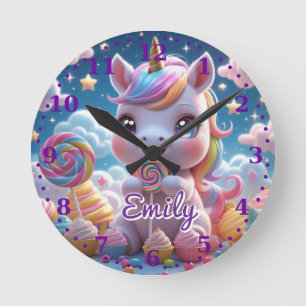 Lollipop Unicorn Wall Clock – Editable Name
