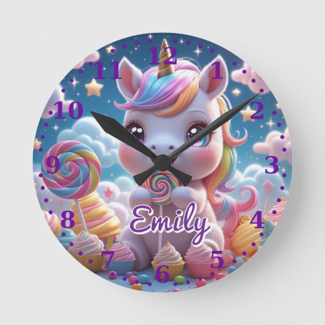 Lollipop Unicorn Wall Clock – Editable Name (Front)