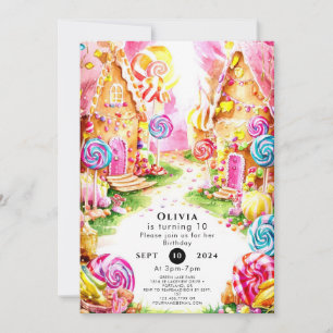 Lollipop Whimsical Candyland Birthday Invitation