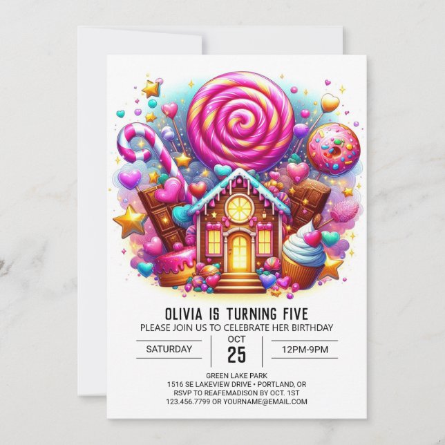 Lollipop Whimsy Candyland Digital Birthday Invitation (Front)