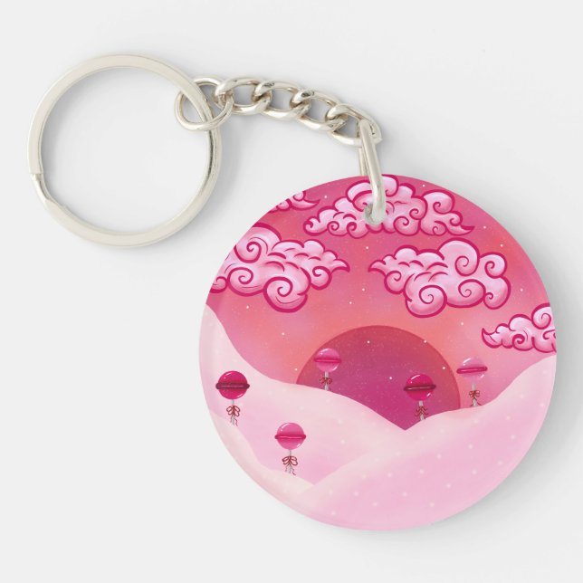 Lollipops and Clouds Illustration Key Ring (Front)
