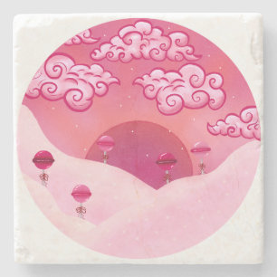 Lollipops and pretty clouds stone coaster