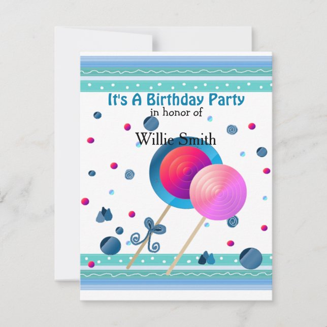Lollipops and Sweets Birthday Invitation (Front)