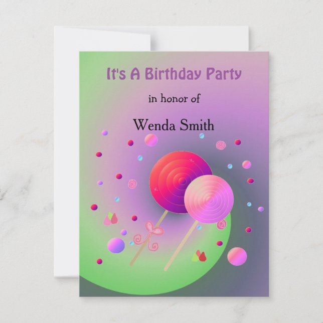 Lollipops and Sweets Birthday Invitation (Front)