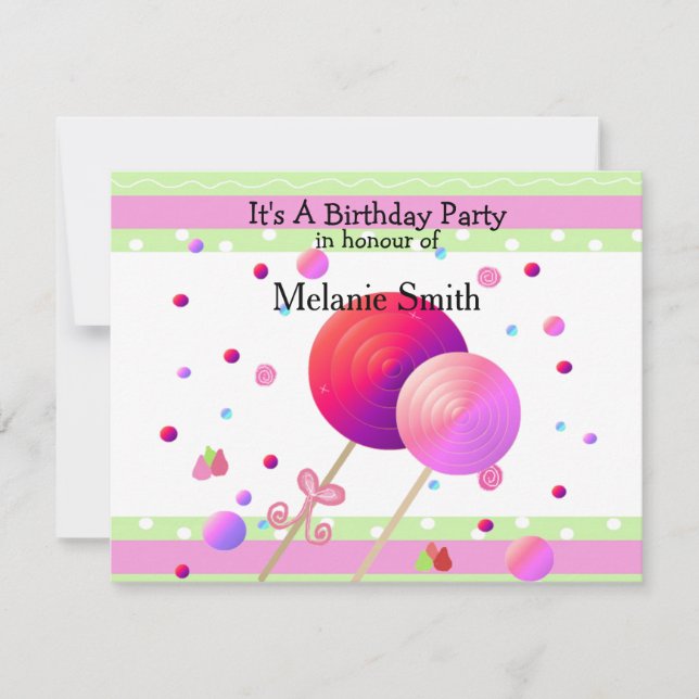 Lollipops and Sweets Birthday Invitation (Front)