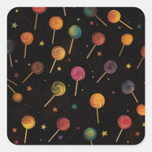 Lollipops in Space - Rainbow Stars Galaxy Black Square Sticker
