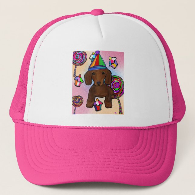Lollipops Red Doxie Trucker Hat (Front)