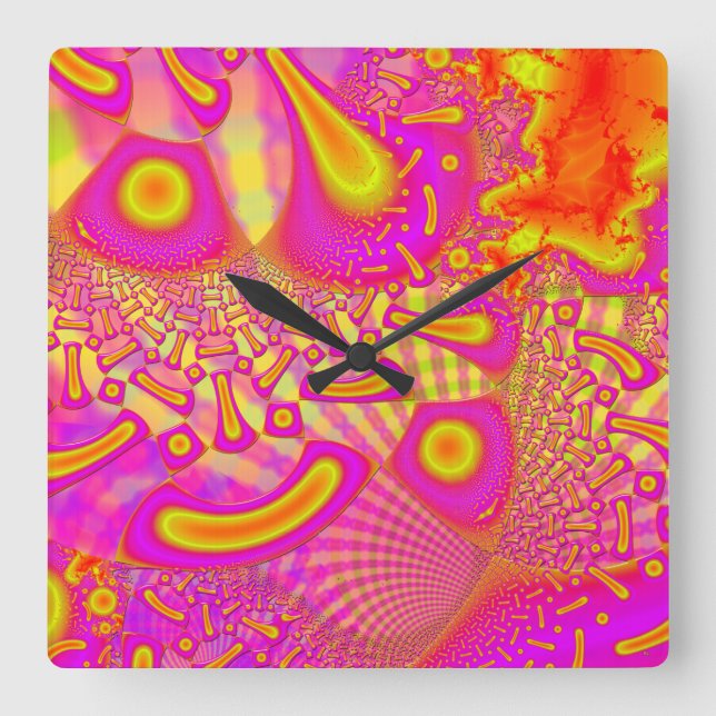 LollyPoP 3D Fused Glass Fractal Square Wall Clock (Front)
