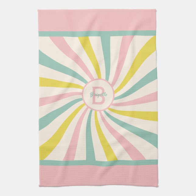 'Lollypop Vibes', retro monogram Tea Towel (Vertical)