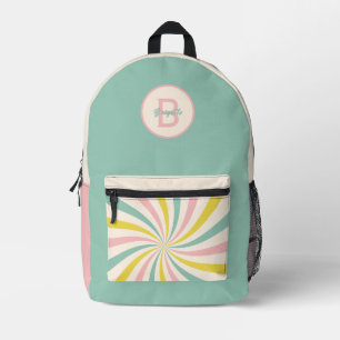 'Lollypop Vibes', retro pastel swirl  Printed Backpack