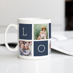 Lolo | Grandfather 5 Photo Collage Coffee Mug<br><div class="desc">Create a sweet keepsake for a beloved grandpa this Father's Day or Grandparents Day with this simple design that features five of your favourite square or Instagram photos, arranged in a collage layout with alternating squares in dark slate blue, spelling out "Lolo" with a custom message in the last square...</div>
