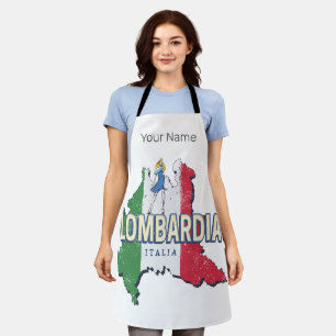 Lombardy Italy Retro Region Map Vintage Souvenir Apron