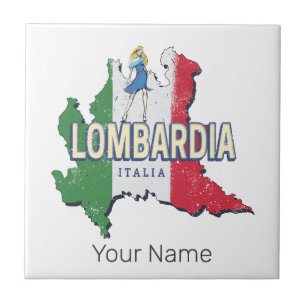 Lombardy Italy Retro Region Map Vintage Souvenir Ceramic Tile